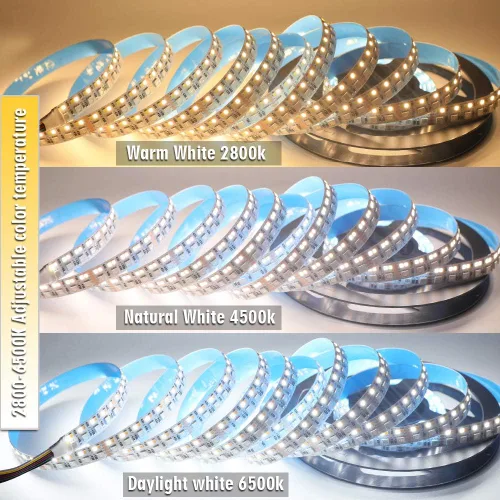 Vista 5 de DC12V RGB CCT - Tira de luz LED que cambia de color, 5050 RGB 2835 luz blanca cálida blanca de doble fila, súper brillante, RGBWW, no impermeable