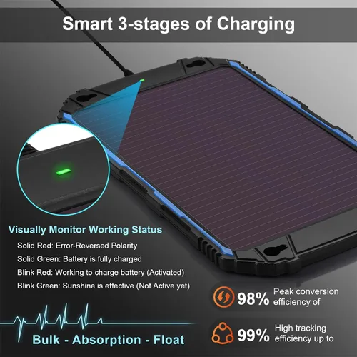Vista 2 de SUNER POWER Cargador de batería solar impermeable de 5 W 12 V y mantenedor Pro, controlador de carga MPPT ultrainteligente integrado, kit de carga