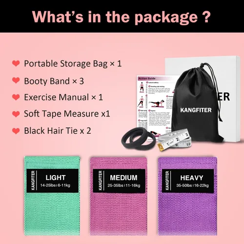 Vista 7 de KANGFITER Non-Slip Fabric Resistance Bands for Working Out, Loop Exercise Bands for Booty Leg, Butt, Glute, Stretch Workout Bands for Women & Men