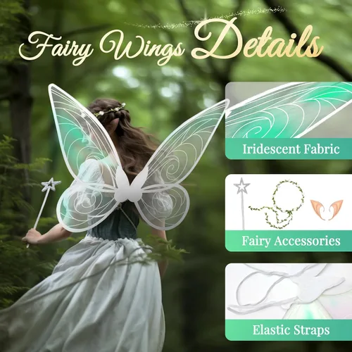 Vista 3 de 23x31 Inch Adult Fairy Wings for Women, Large Angel Wings,Fairy Costume for Women Girls Halloween Dress Up Party Favor