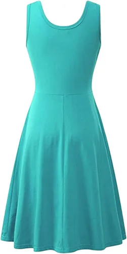 Vista 2 de OMZIN Vestido midi sin mangas para mujer, casual, acampanado, color liso, de algodón, con vuelo