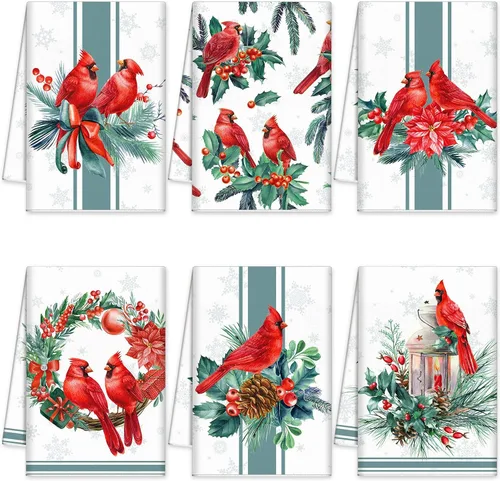 Vista 18 de FuWeave Toallas de Cocina Navideñas Beige Paños de Cocina con Árbol Navideño Toallas de Mano Decorativas Hello Winter Absorbentes Pelota de Guantes