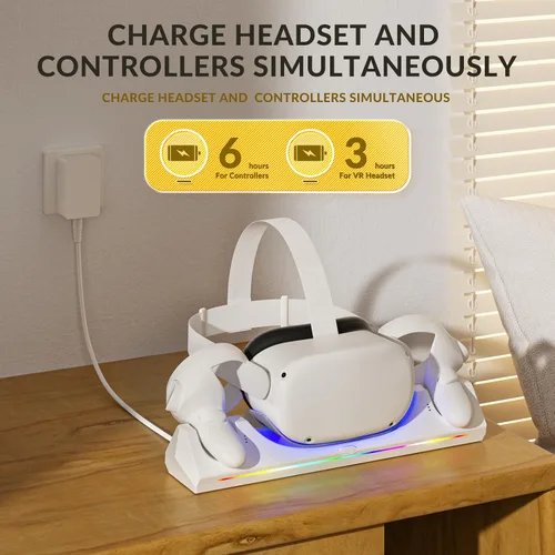 Vista 2 de Bioherm Charging Dock for Oculus Quest 2, Magnetic Charging Station for Meta Quest 2 VR Headset & Controllers, with 2 Rechargeable 2100mAh