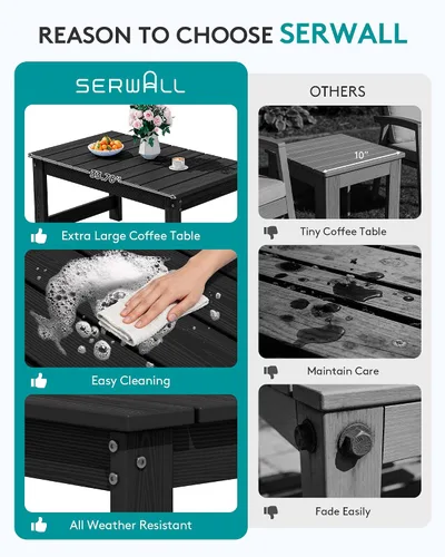 Vista 6 de SERWALL HDPE - Mesa auxiliar para exteriores con agujero para paraguas, color negro