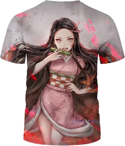 Vista 2 de Girren Fashion 3D Anime Demon Slayer Kamado Nezuko Tee Shirt Casual Round Neck Short Sleeve T-Shirt
