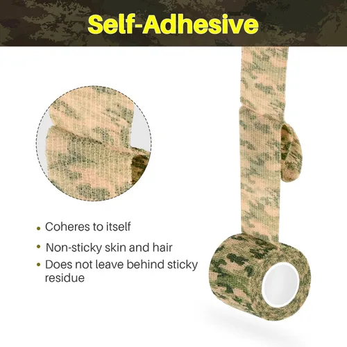 Vista 3 de Cinta envolvente autoadhesiva de camuflaje para protección de 5 cm x 4,5 m. Cinta de camuflaje discreta de tela no tejida. Vendaje elástico para ACU