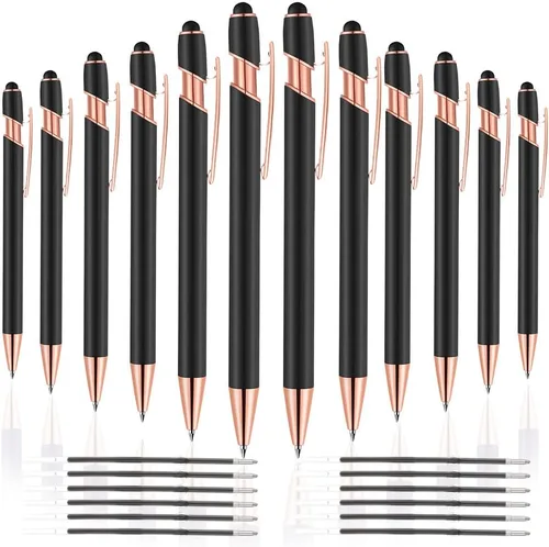 Vista 11 de 12 unidades 2 en 1 bolígrafo con punta de lápiz capacitivo, 1,0 mm de tinta negra, bolígrafo metálico con punta de lápiz capacitivo para pantallas