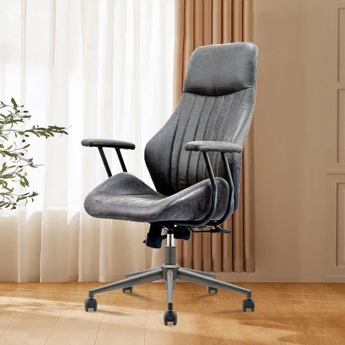 Vista 17 de Silla de oficina Mid Century Modren, silla ejecutiva giratoria con soporte lumbar, silla de escritorio ergonómica de respaldo medio con ruedas Beige
