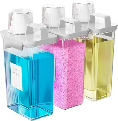 Vista 8 de Dispensador de Detergente para Ropa de 61 OZ, Paquete de 2 Dispensadores de Detergente Líquido, Dispensadores de Detergente de Plástico para Polvo
