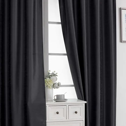 Vista 4 de Chyhomenyc Uptown - Cortinas negras de 24 pulgadas de largo, 2 paneles, cortinas cortas de seda sintética para oscurecer la habitación, cortinas