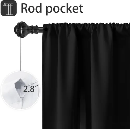 Vista 3 de Coxila Cortinas 100% opacas en negro y beige de 42 x 63 pulgadas, cortinas góticas degradadas con aislamiento térmico para dormitorio