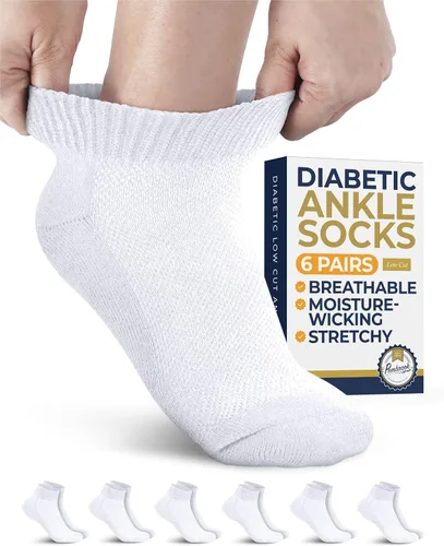 Vista 7 de Pembrook Calcetines de tobillo para diabéticos para mujeres y hombres - 6 pares Calcetines de corte bajo para neuropatía para mujeres Costuras