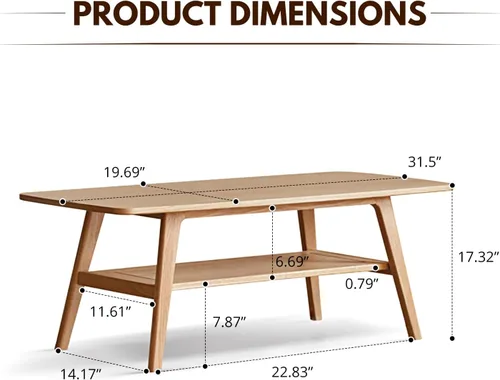 Vista 2 de Mesa de centro de madera maciza, moderna mesa de centro de madera con estante de almacenamiento para sala de estar, apartamento y oficina