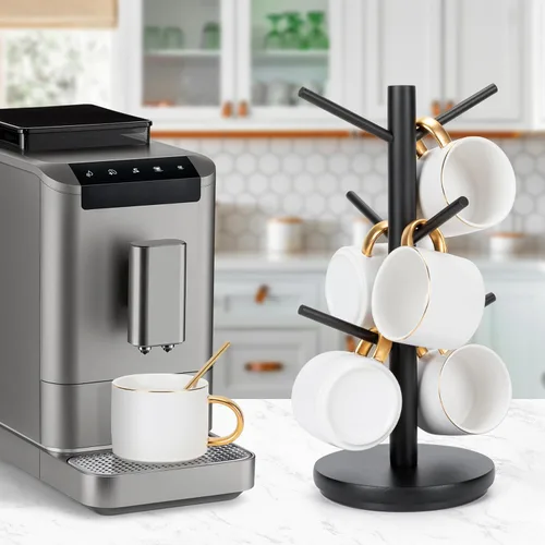 Vista 4 de MyLifeUNIT Árbol Portatarjetas, Soporte para Tazas Giratorias 360° con 6 Ganchos, Organizador de Soporte para Tazas de Café de Madera para Encimera