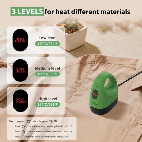 Vista 3 de Calogy Mini prensa de calor, máquina de transferencia de calor, control de temperatura constante, base de seguridad aislada, se adapta a Verde