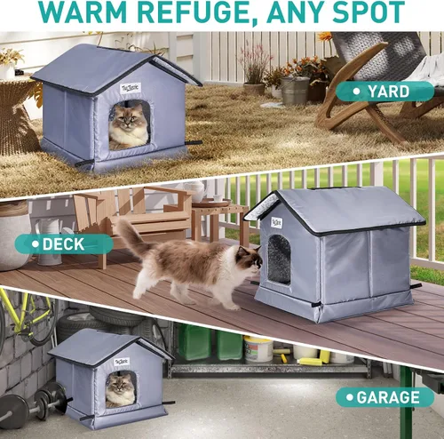 Vista 7 de TailTastic Casa para Gatos de Exterior Resistente a la Intemperie y Aislada - Base Sin Costuras Se Mantiene Seca, Fácil Montaje, Refugio Cálido