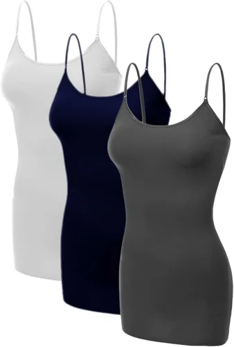 Vista 326 de Emmalise Camisola larga casual básica para mujer, con tirantes ajustables, top en capas