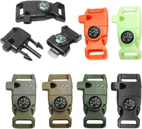 Vista 7 de CooBigo 5/8" Compass Whistle Buckle Plastic Paracord Bracelet Outdoor Camping Emergency Survival Travel Kits