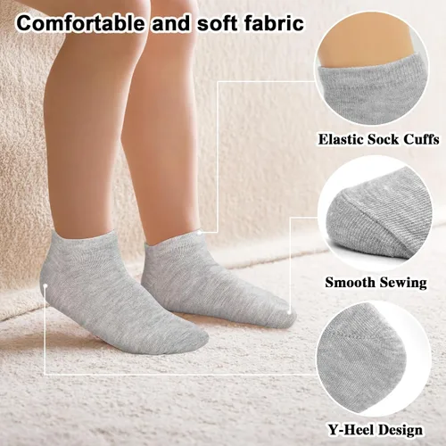 Vista 4 de ZERULETS Calcetines para niños, 20 pares de calcetines de tobillo de corte bajo cortos deportivos para niños y niñas, niños de 1 a 13 años