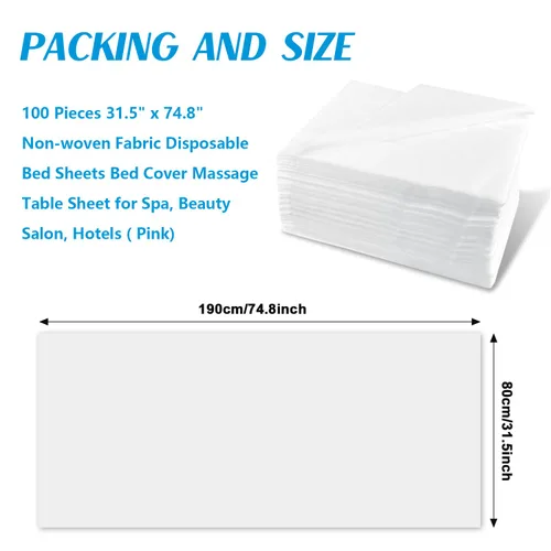 Vista 2 de Sábanas desechables para mesa de masaje, 100 piezas de 31.5 x 74.8 pulgadas, tela no tejida, desechables, para masajes, salón de belleza, tatuaje