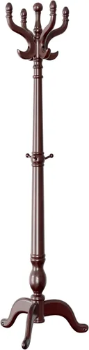 Vista 2 de Perchero independiente con 15 ganchos de metal, perchero de madera, árbol de abrigo resistente con base triangular resistente, carga de 200 libras