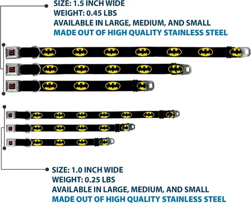 Vista 3 de Buckle-Down Cinturón De Seguridad Hebilla Perro Collar - Batman Shield Negro/Amarillo, Amarillo