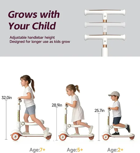 Vista 5 de Foldable Car-Themed 3 Wheel Kids Scooter, Light-Up, Ages 3-8 Blanco