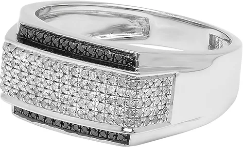 Vista 2 de Dazzlingrock Collection Anillo de plata de ley 925 con diseño de diamantes blancos y negros de 0,45 quilates para hombre