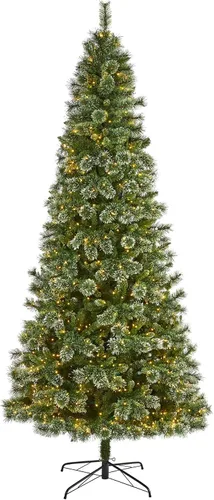 Vista 12 de Árbol de Navidad artificial de pino con punta de nieve delgado de 1.5 m de Wisconsin de Nearly Natural con 150 luces LED transparentes