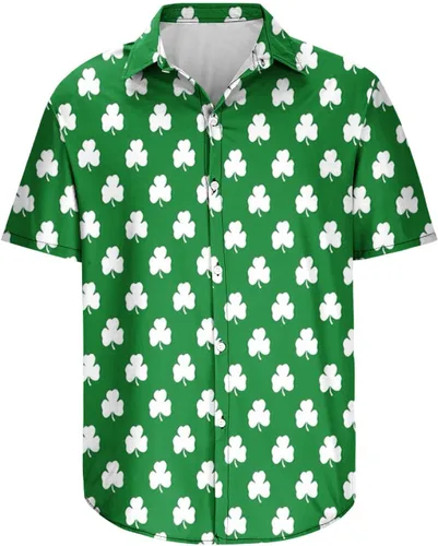 Vista 4 de St.Patrick's Day Tee Shirts for Men Shamrock Printed Lapel Blouse T-Shirts Short Sleeve Graphic Tshirt Tops Funny