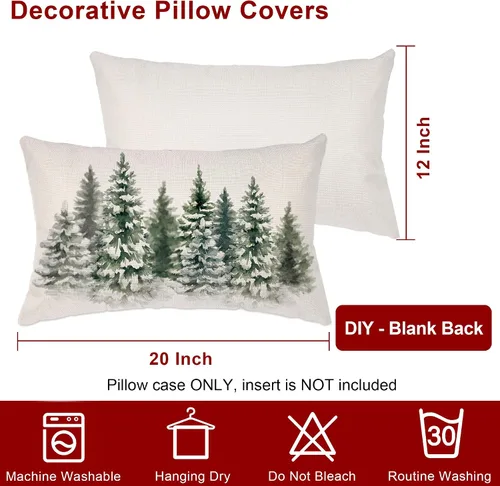 Vista 7 de Fundas de almohada de árboles de Navidad de 12 x 20 pulgadas, funda de almohada lumbar verde para decoración de Navidad, acuarela, funda de almohada