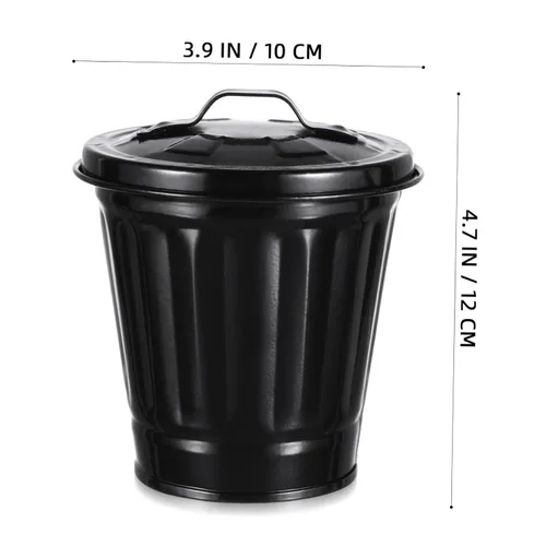 Vista 2 de POPETPOP Mini bote de basura con tapa, pequeño cubo de basura de metal, soporte para bolígrafos, maceta pequeña, organizador para el hogar, oficina