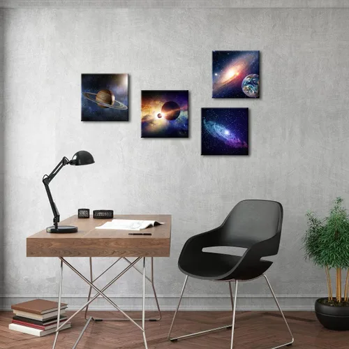 Vista 4 de Wieco Art Lienzo Giclée para pared, imágenes espaciales para dormitorio, decoración del hogar, poder mágico universal, moderno, 4 paneles