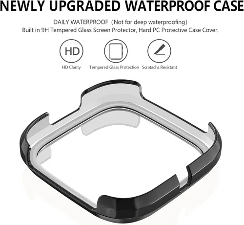 Vista 5 de Tobfit - Protector de pantalla para Fitbit Versa 2 con funda protectora de vidrio templado HD, carcasa rígida de policarbonato de cobertura completa