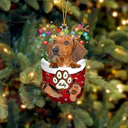 Vista 189 de Adornos personalizados de Pug cervatillo – Decoración personalizada para árbol de Navidad con patas de bolsillo de nieve