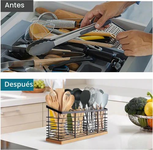 Vista 3 de Suli Soporte extra grande para utensilios de cocina, 4 compartimentos