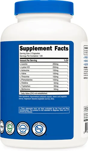 Vista 4 de Nutricost Cápsulas EAA 1200mg, 240 cápsulas, aminoácidos esenciales