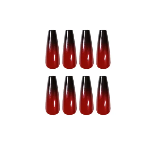 Vista 4 de MISUD - Uñas postizas largas con forma de ataúd, con diseño gótico de vampiro en negro y rojo, acrílico, 24 piezas