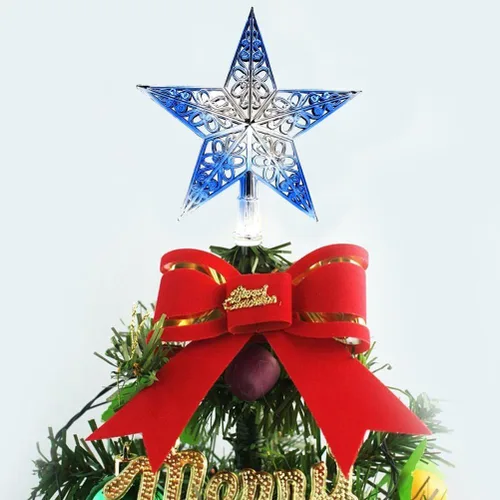 Vista 3 de BinaryABC Estrella para árbol de Navidad, adornos colgantes para árbol de Navidad, purpurina hueca (azul plateado)