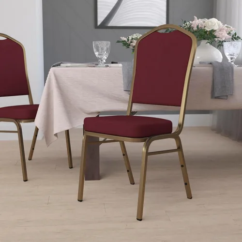 Vista 21 de EMMA + OLIVER Silla de banquete con respaldo de corona, tela estampada beige/marco dorado