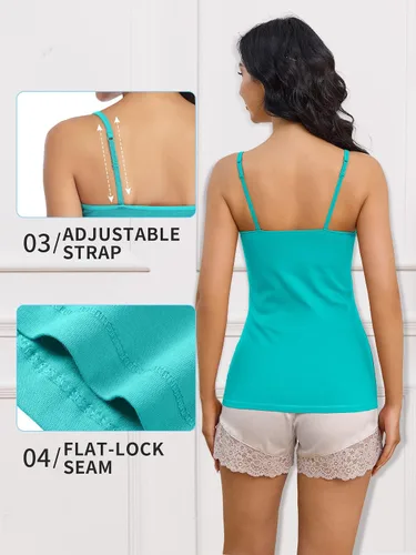 Vista 127 de Camisa Attraco de algodón, con tirantes estilo espagueti, con brasier incorporado, 2 paquetes, para mujer