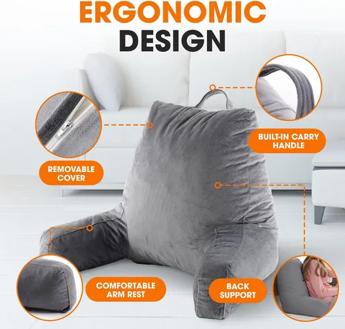 Vista 5 de Cheer Collection - Almohada de lectura y juego de espuma con reposabrazos y funda de terciopelo lavable