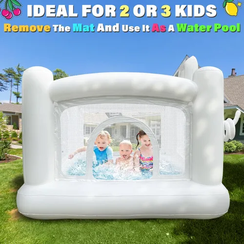 Vista 7 de Casa de rebote blanca para niños pequeños, castillo hinchable para interiores, casa inflable de PVC, materiales impermeables, fácil de limpiar