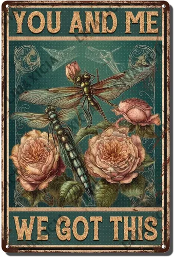Vista 17 de LIUAXICIA Letreros divertidos de metal con texto en inglés «Into The Forest I go to Lose My Mind and Free My Soul Dragonfly», decoración de pared