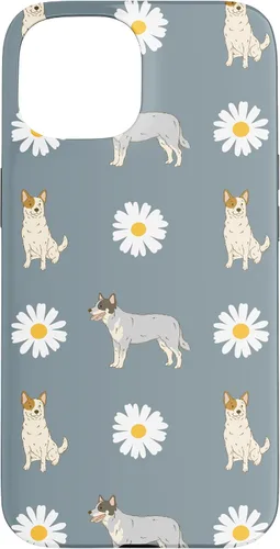 Vista 6 de Funda azul para iPhone 16 con diseño de perro Heeler y margarita azul polvoriento