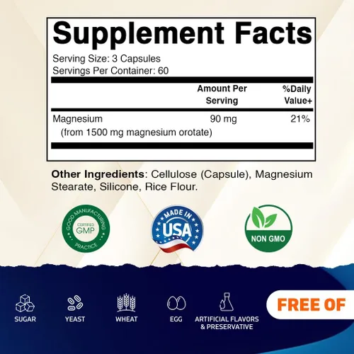 Vista 2 de Vitamatic Suplemento de orotato de magnesio – 1500 mg por porción, 180 cápsulas – Apoya la salud muscular, nerviosa y cardíaca – Sin OMG, sin gluten