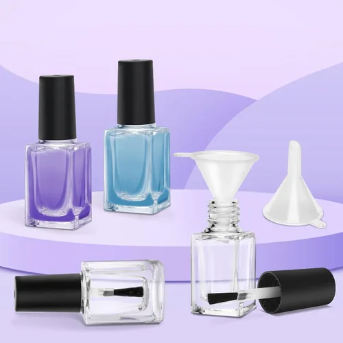 Vista 7 de AHIER Botellas transparentes de esmalte de uñas vacías con embudo de tapa de cepillo y bola mezcladora (0.2 fl oz 5p) Clear Glass Empty Fingernail