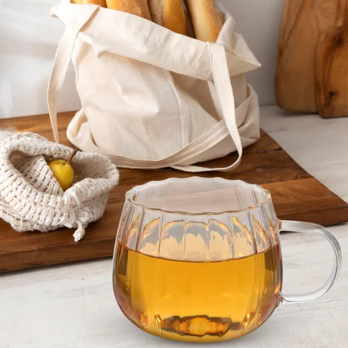 Vista 8 de NUOBESTY 2 tazas de cristal de la calabaza de la taza transparente de la forma de la calabaza tazas taza de café claro beber taza con la manija taza