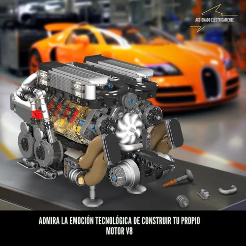 Vista 6 de Mould King 10131 W16 Juegos de Bloques de Construcción de Motor, Kit de Modelo de Motor V8 que Funciona, Construye tu Propio Motor Modelo STEM