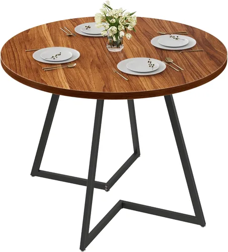 Vista 8 de VECELO Juego de mesa de comedor redonda para 4, mesa de madera y marco de acero resistente, comedor de 5 piezas con sillas para cocina, rincón